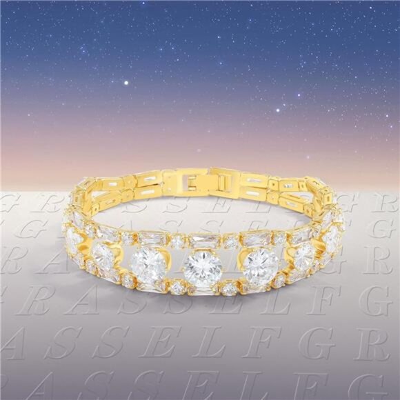 14K Gold Plated Tennis Bracelet for Women CZ Sparkly Everyday Jewelry Gift - Picture 6 of 7